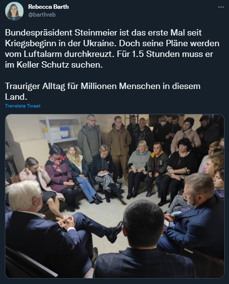 德国总统施泰因迈尔突访基辅，德媒曝：在防空洞里躲了一个半小时