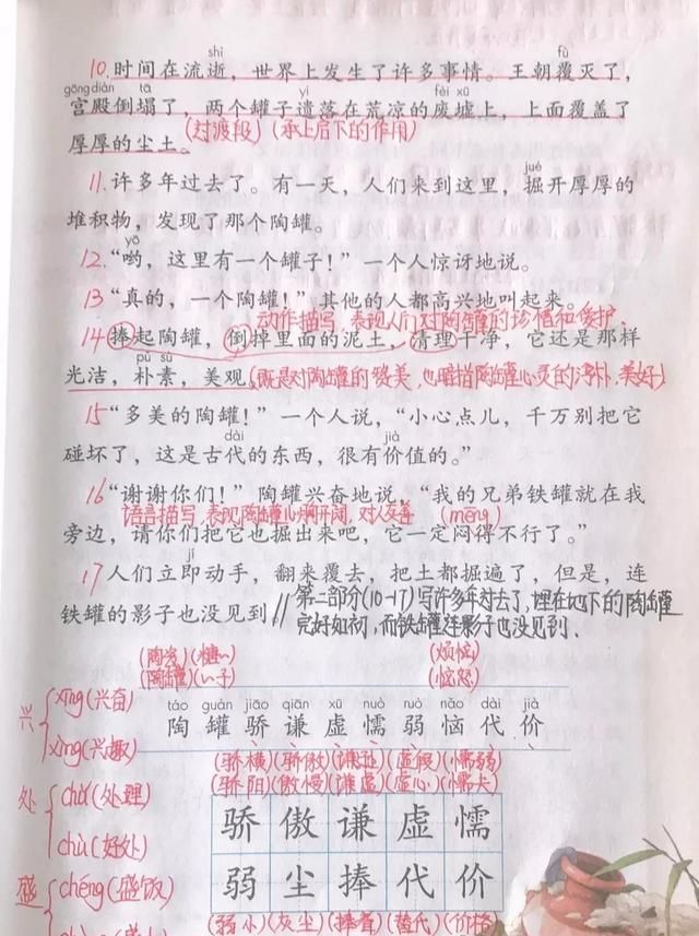 三年级语文下册第六课《陶罐和铁罐》课文笔记，预习专用