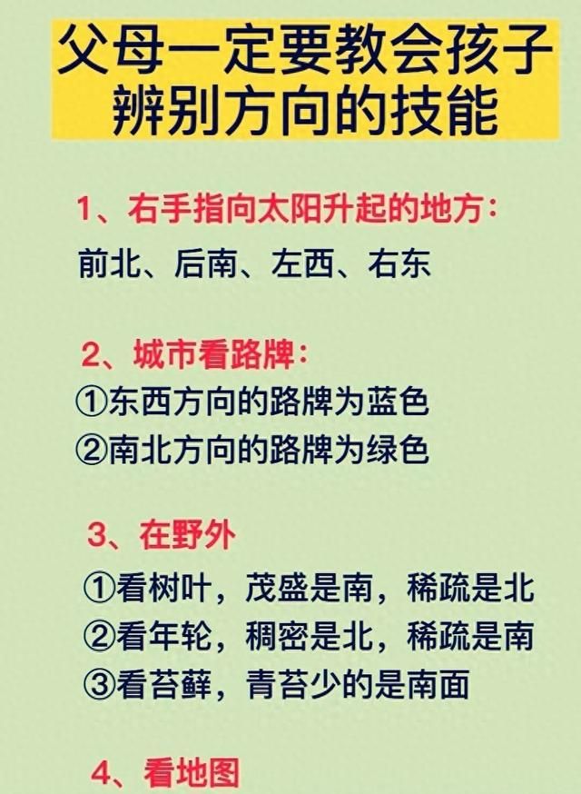 真的是涨知识！详细的地图辨别方向方法图解，有孩子的务必收藏！